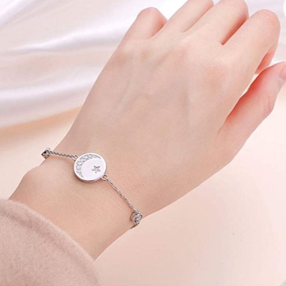 NEW Sterling  Diamond Crescent Moon Bracel…